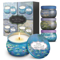 Monet Water Lilies Scented Clean Soy Candles - Gift Boxed Set of 4 Scents