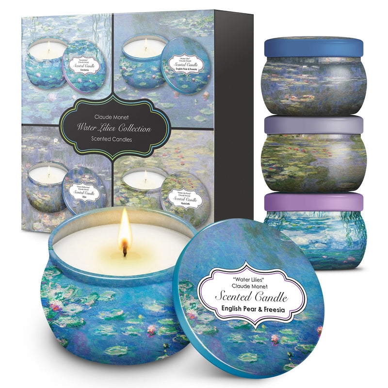 Monet Water Lilies Scented Clean Soy Candles - Gift Boxed Set of 4 Scents