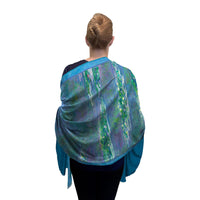 Monet Water Lilies Silk Blend Shawl – Lightweight Dressy Wrap for Women