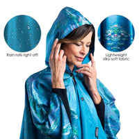 Monet Water Lilies Reversible Rain Cape Poncho – Lightweight Hooded Wrap for Women