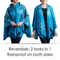 Monet Water Lilies Reversible Rain Cape Poncho – Lightweight Hooded Wrap for Women