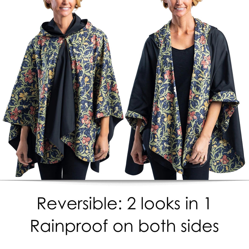 Black & William Morris Golden Flowers Womens Rain Cape - Rainproof Breathable Rain Poncho