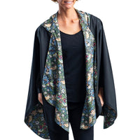 Black & William Morris Strawberry Thief Reversible Rain Cape Poncho – Hooded Womens Wrap