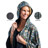 Black & William Morris Strawberry Thief Reversible Rain Cape Poncho – Hooded Womens Wrap
