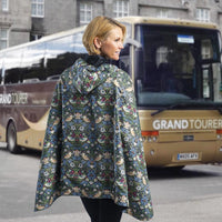 Black & William Morris Strawberry Thief Reversible Rain Cape Poncho – Hooded Womens Wrap