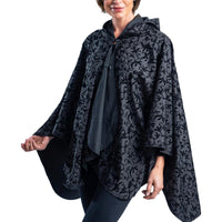 Black with Velvet Swirls Reversible Hooded Rain Cape – Lightweight Women's Wrap