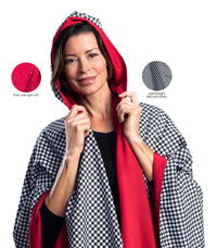 Crimson & Black / White Houndstooth Travel Rain Cape