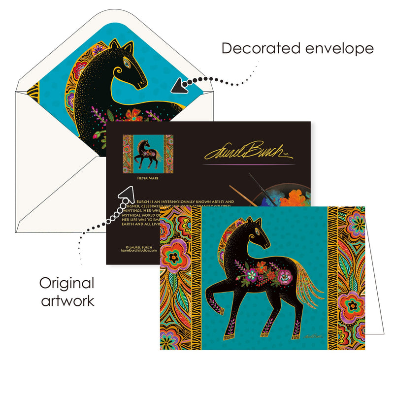 Laurel Burch Horses - Boxed Blank Note Cards – Set of 16 in a Keepsake Gift Box