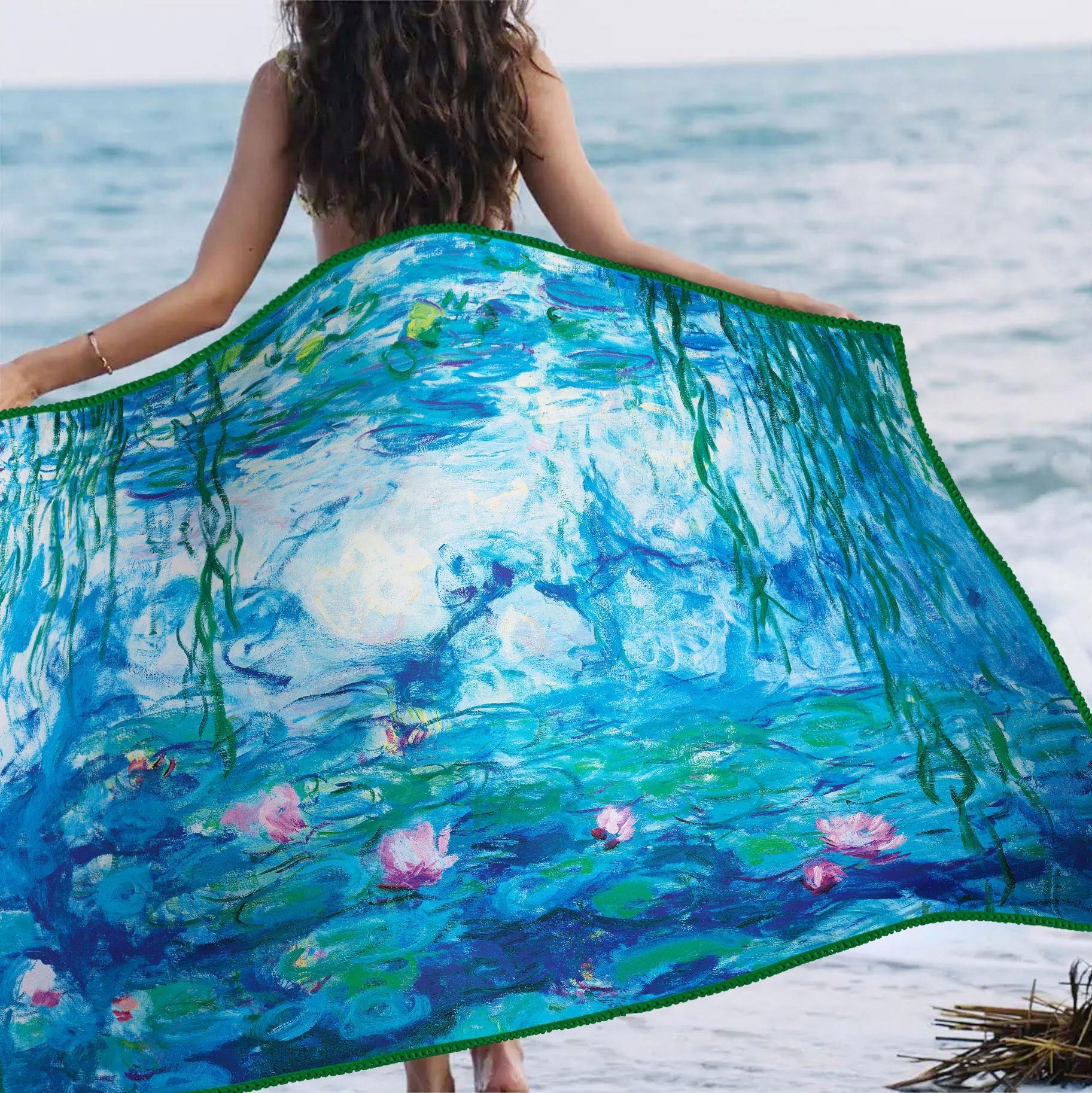 Monet Nympheas Oversized Beach Towel - Microfiber, Quick-Dry
