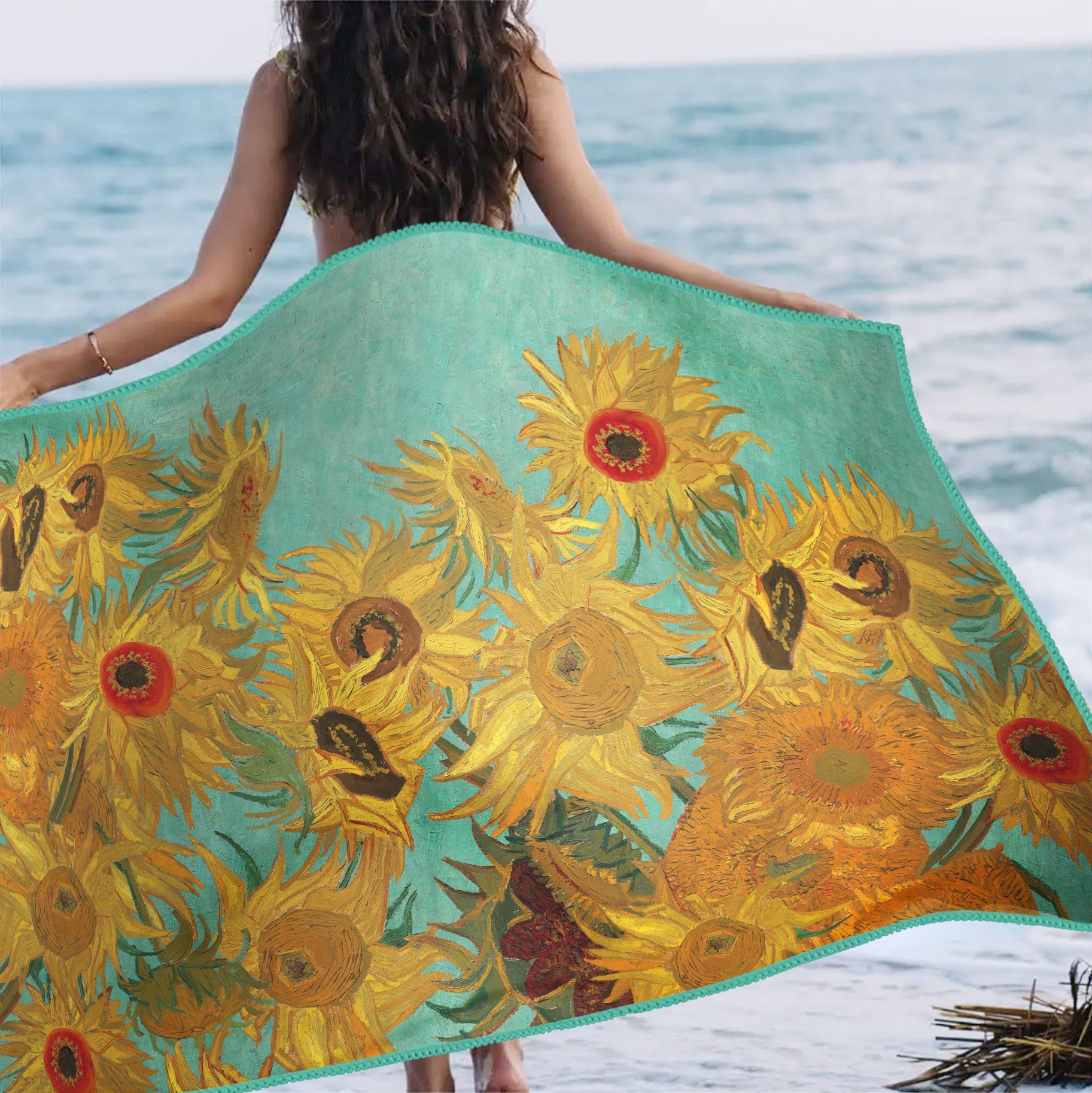 van Gogh Sunflowers Oversized Beach Towel - Microfiber, Quick-Dry