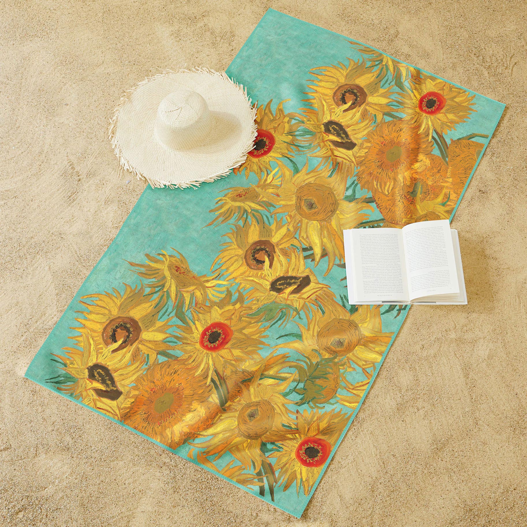 van Gogh Sunflowers Oversized Beach Towel - Microfiber, Quick-Dry