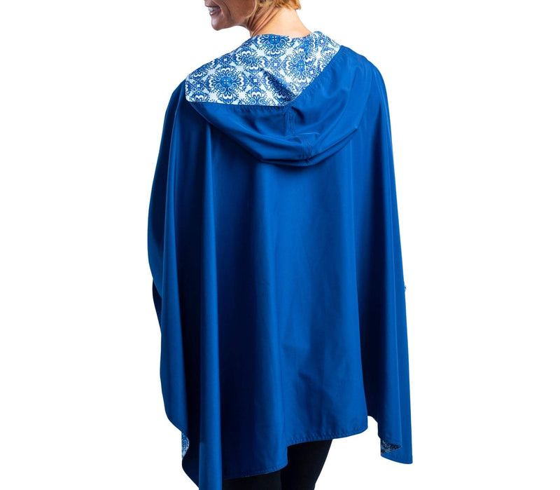 Navy & China Blue Rainproof Hooded Rain Cape – Lightweight Women's Rain Wrap