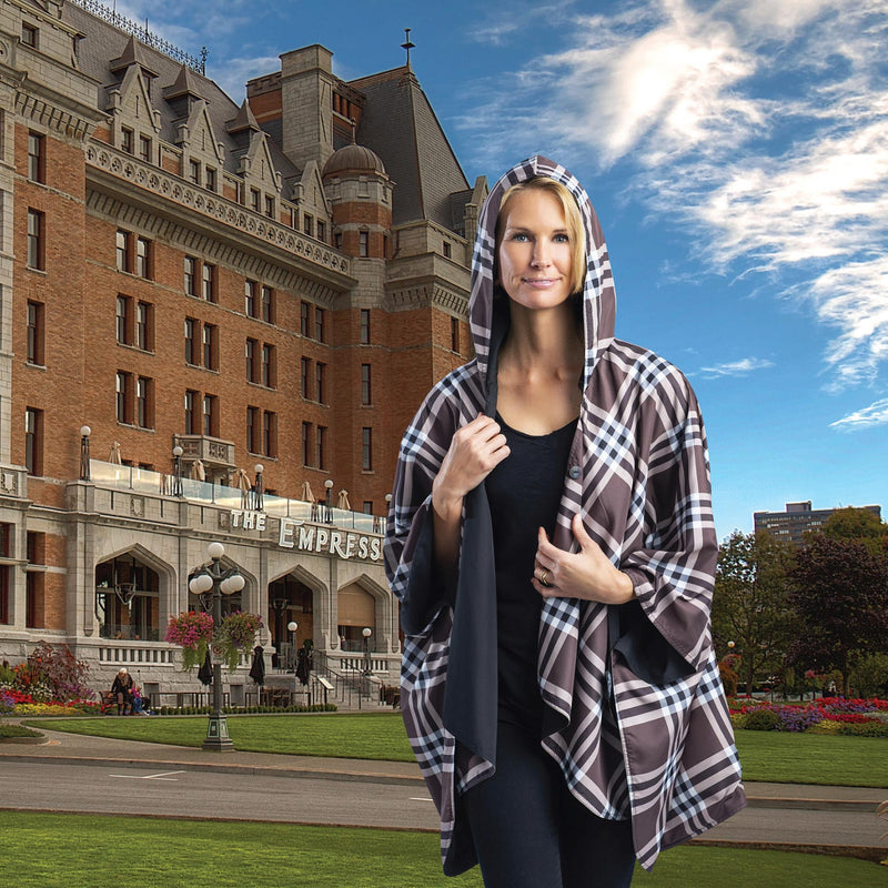 Black & Coco Plaid Rainproof Hooded Rain Cape – Women's Rain Poncho