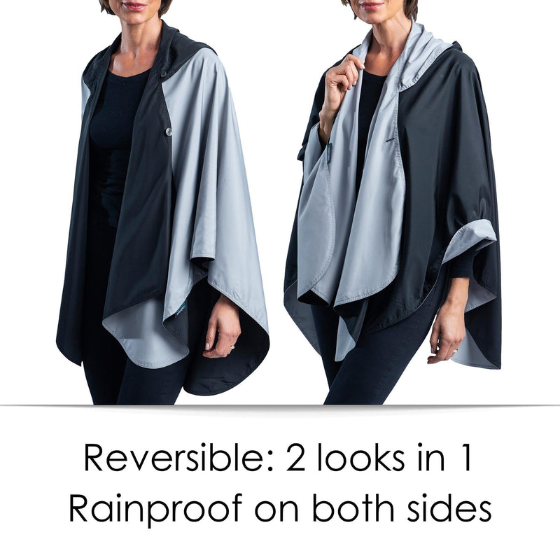 Black & Pewter Grey Reversible Rain & Travel Cape