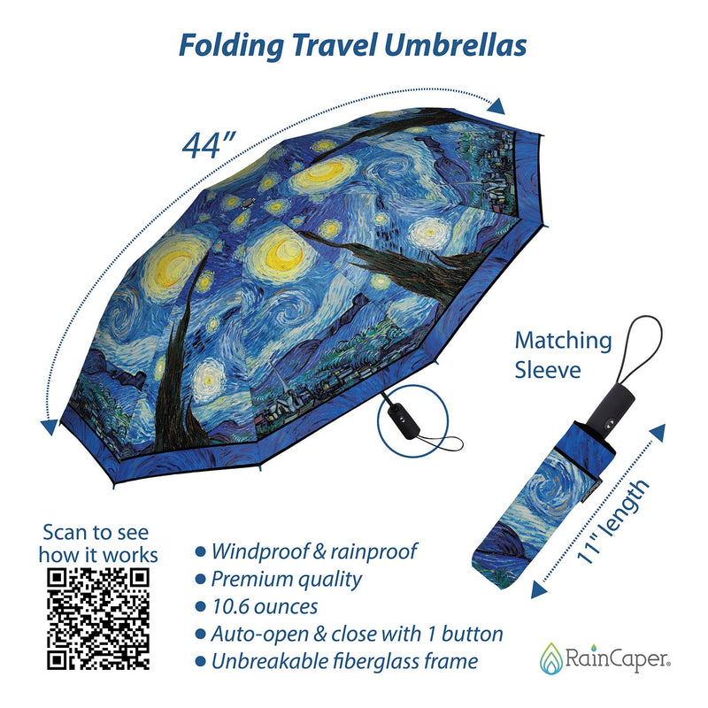 van Gogh Starry Night Travel Umbrella – Compact, One-Touch Open & Close