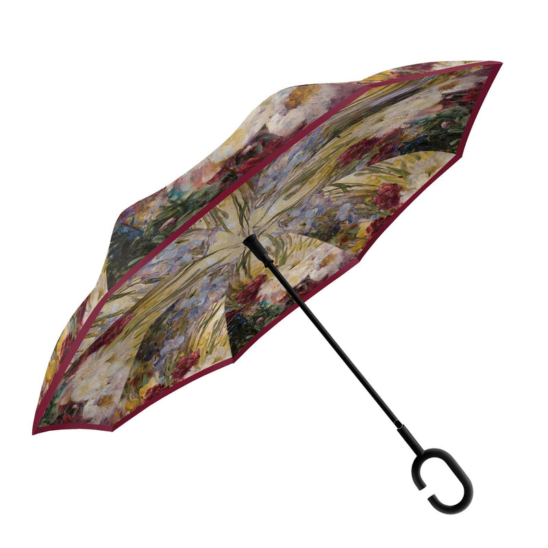 Tiffany Peonies and Iris Reverse Inverted Umbrella – Hands-Free, Windproof Design