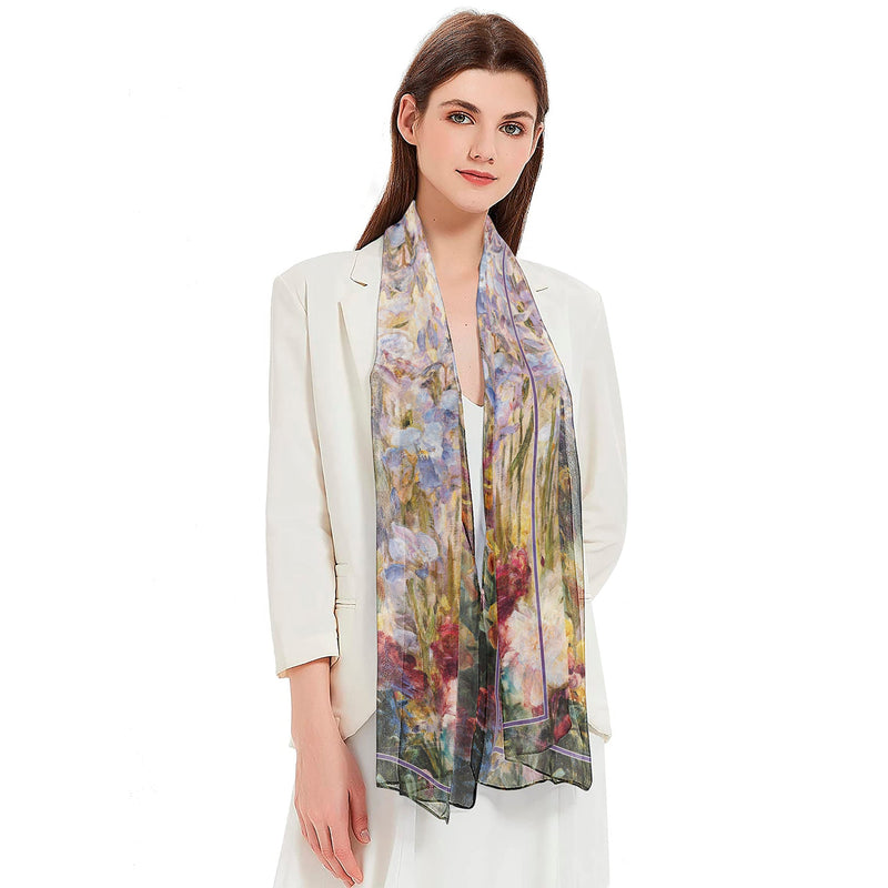 Tiffany Peonies & Iris Long Sheer Scarf – Lightweight, Elegant, Silky-Soft