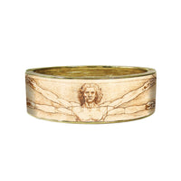 da Vinci Vitruvian Man Fine Art Hinged Cuff Gold Bangle Bracelet