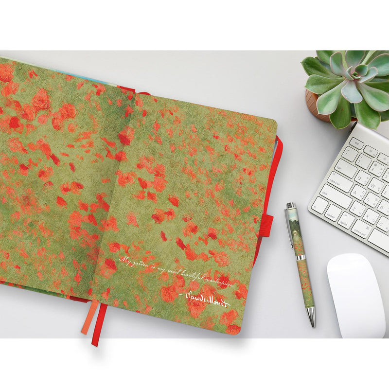 Monet Poppy Field - Dot Grid Journal – Hardcover, Pockets, Ribbon Bookmarks
