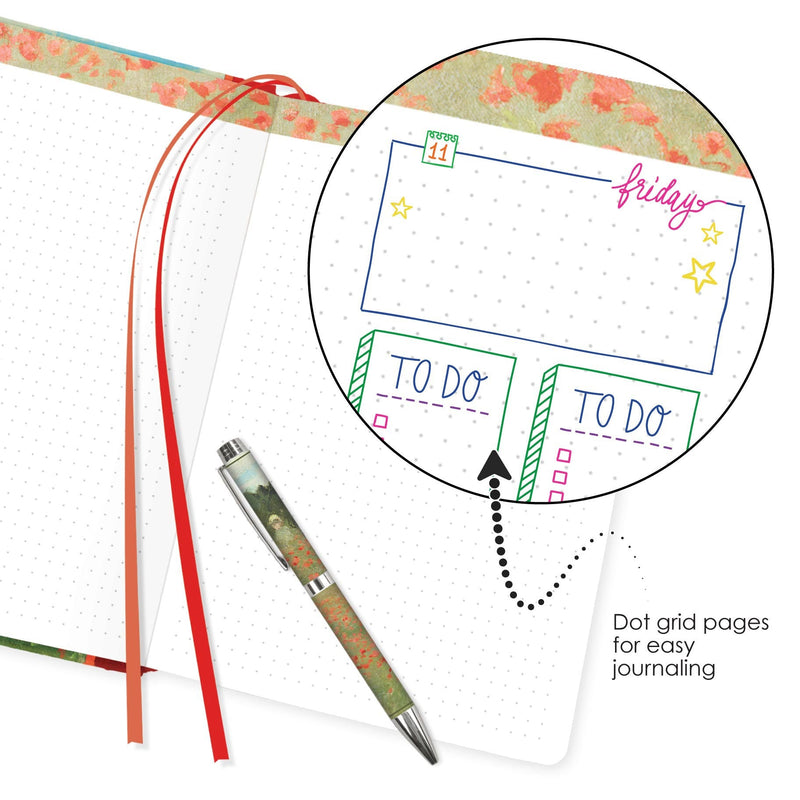 Monet Poppy Field - Dot Grid Journal – Hardcover, Pockets, Ribbon Bookmarks