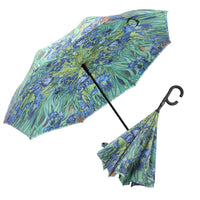 van Gogh Irises Reverse Inverted Umbrella – Hands-Free, Windproof Design