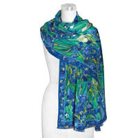 van Gogh Irises Silk Blend Shawl – Lightweight Dressy Wrap for Women