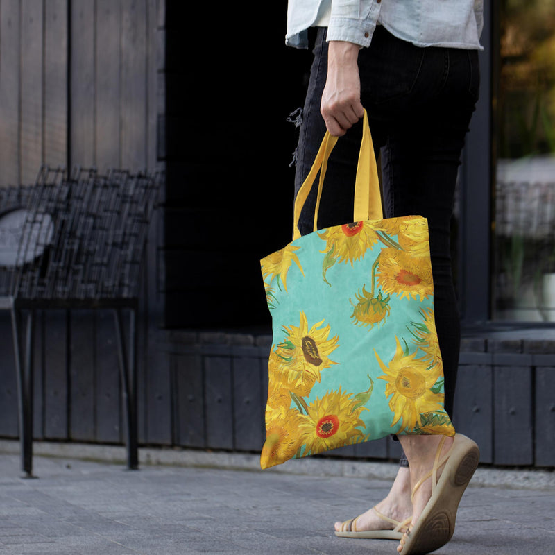van Gogh Sunflowers Canvas Magazine Tote – Slim Vertical Tote Bag