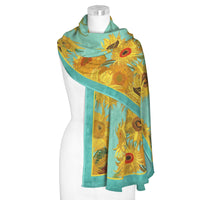 van Gogh Sunflowers Silk Blend Shawl – Lightweight Dressy Wrap for Women