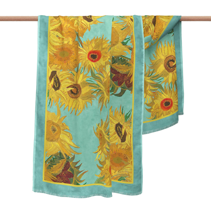 van Gogh Sunflowers Silk Blend Shawl – Lightweight Dressy Wrap for Women