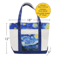 van Gogh Starry Night Large Canvas Boat Tote – Zipper Top & Pockets