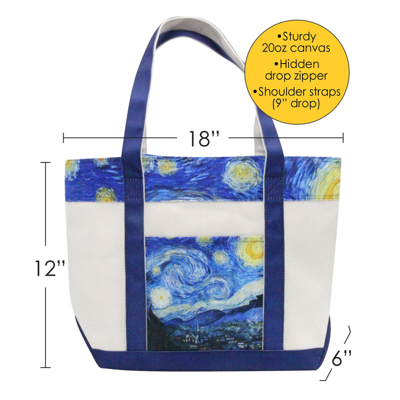 van Gogh Starry Night Large Canvas Boat Tote – Zipper Top & Pockets