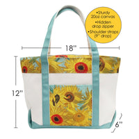 van Gogh Sunflower Large Canvas Boat Tote – Zipper Top & Pockets