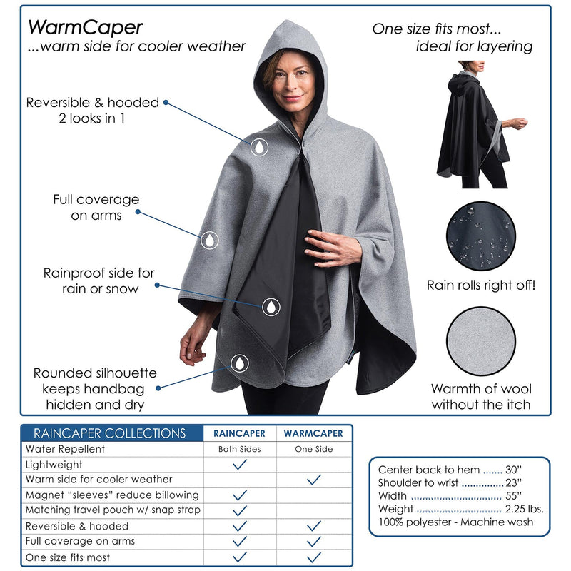 WarmCaper - Warm Pewter and Black Reversible Rain Cape