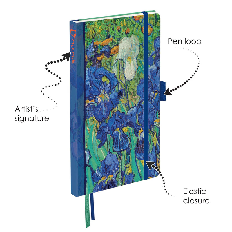 van Gogh Irises - Dot Grid Journal – Hardcover, Pockets, Ribbon Bookmarks