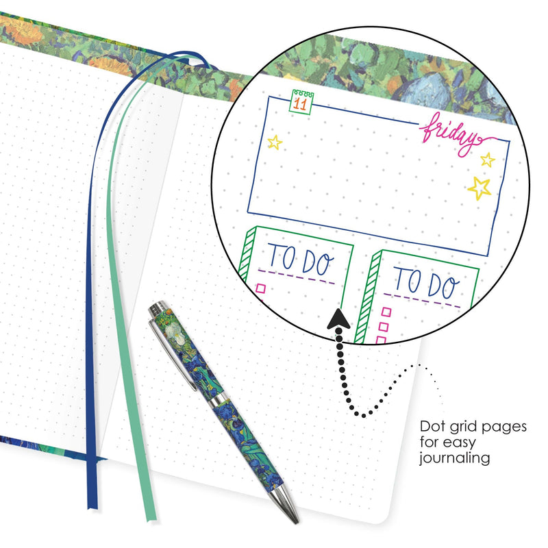 van Gogh Irises - Dot Grid Journal – Hardcover, Pockets, Ribbon Bookmarks