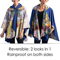 Tiffany Peonies & Iris Reversible Rain Cape – Lightweight Hooded Wrap for Women