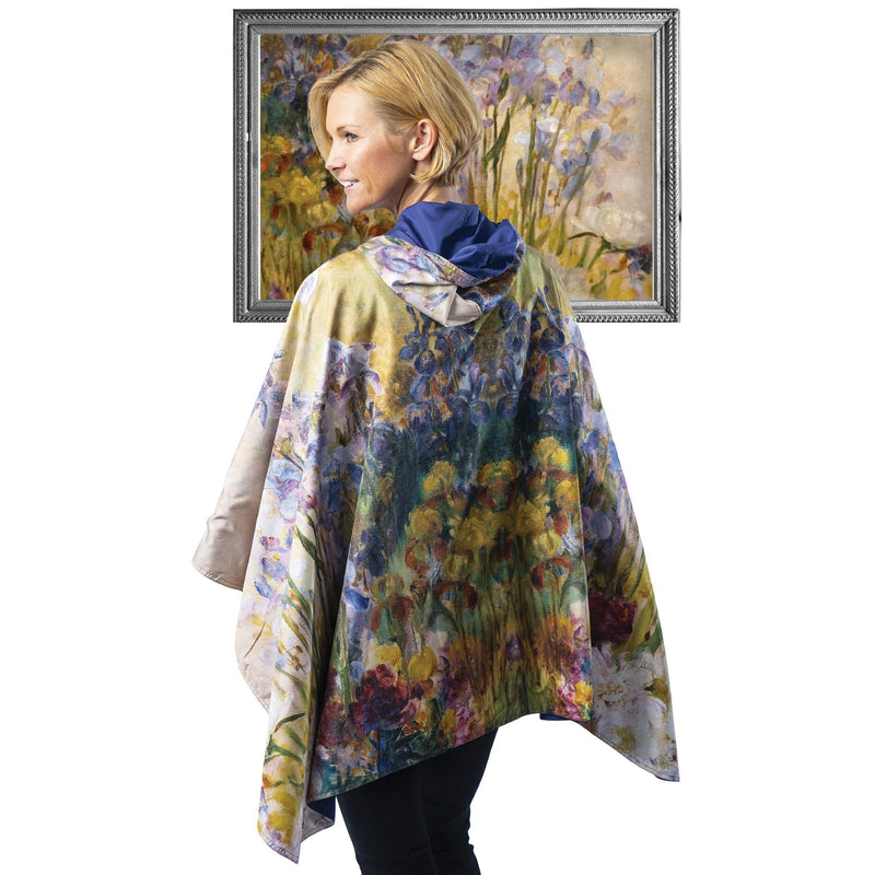 Tiffany Peonies & Iris Reversible Rain Cape – Lightweight Hooded Wrap for Women