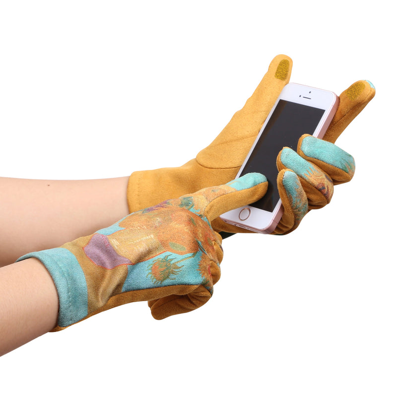 Fine Art van Gogh Sunflowers Womens Touch Screen Gloves - One Size Fits All