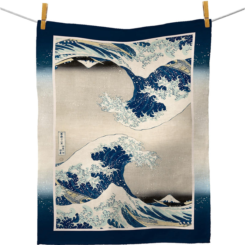 Hokusai The Great Wave Cotton Tea Towel – Flat Weave, Absorbent