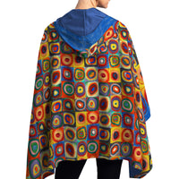 Kandinsky "Circles" Reversible Rain Cape Poncho – Lightweight Hooded Wrap for Women