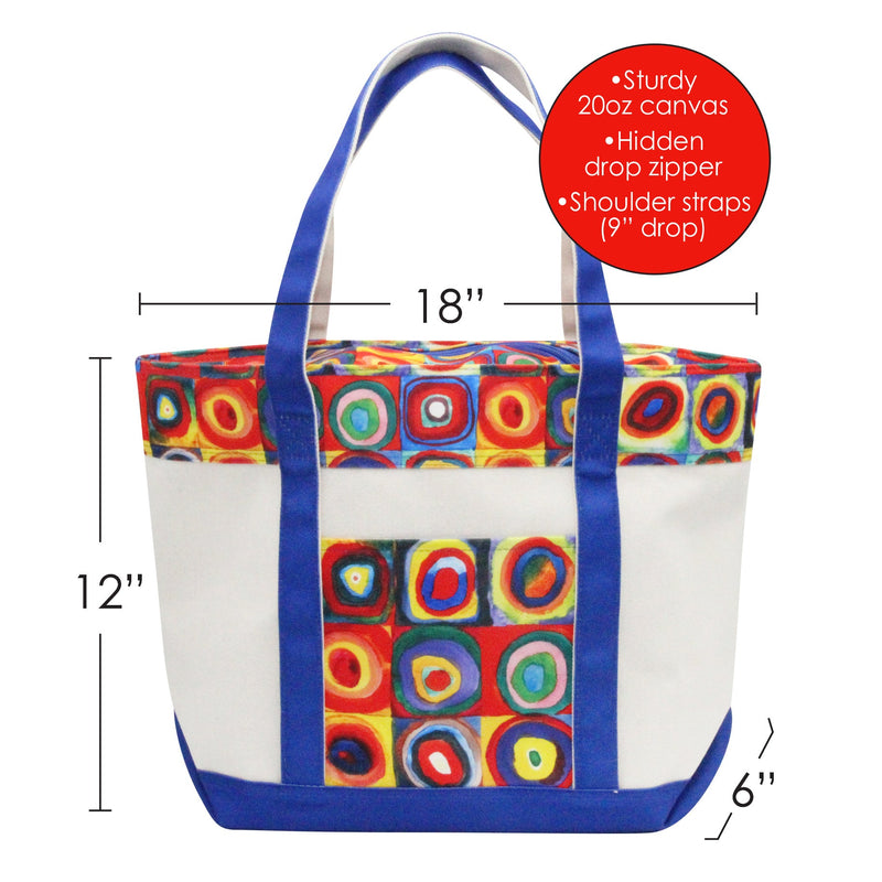 Kandinsky Circles Large Canvas Boat Tote – Zipper Top & Pockets
