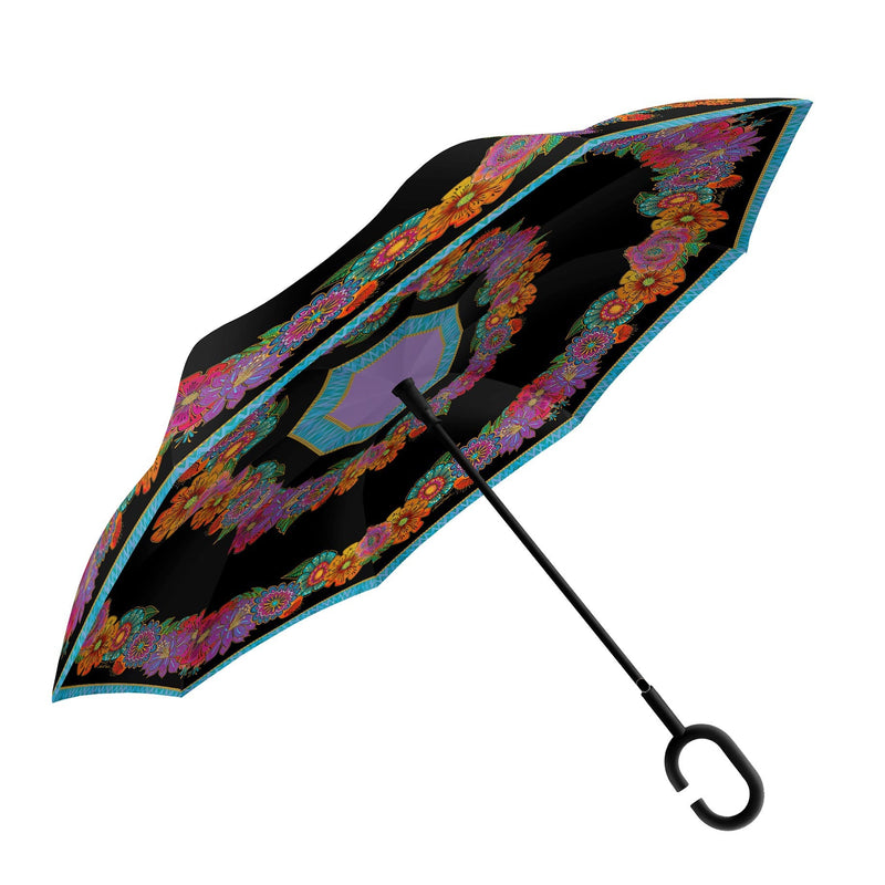 Laurel Burch Blooms Reverse Inverted Umbrella – Hands-Free, Windproof - Earlier Design