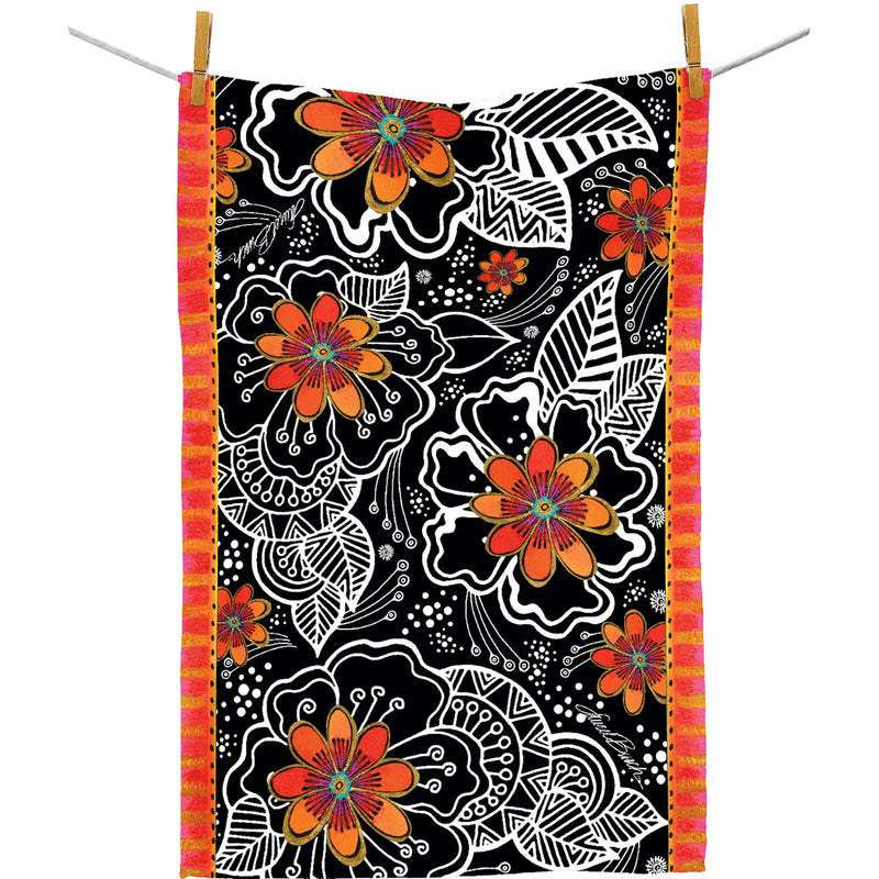 Laurel Burch Orange Blossoms Cotton Tea Towel – Flat Weave, Absorbent