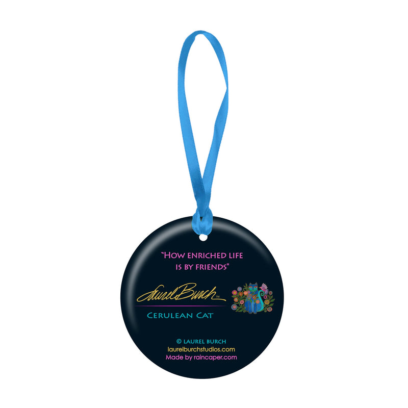 Laurel Burch Cerulean Cat Porcelain Keepsake Ornament – Flat Ceramic, Gift-Ready