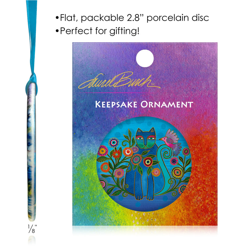 Laurel Burch Cerulean Cat Porcelain Keepsake Ornament – Flat Ceramic, Gift-Ready