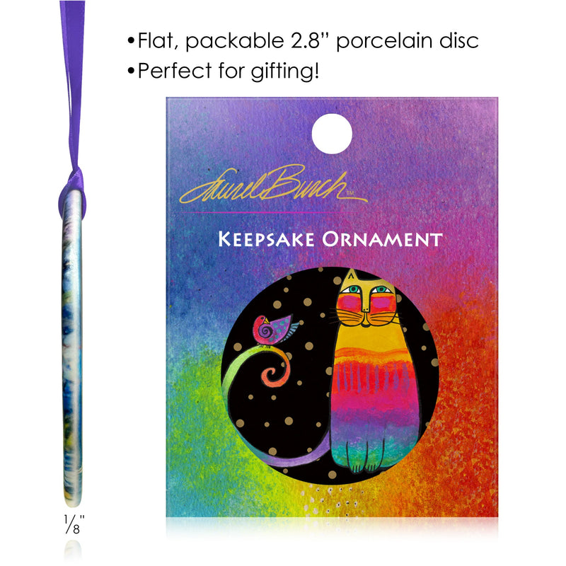 Laurel Burch Rainbow Cat Porcelain Keepsake Ornament – Flat Ceramic, Gift-Ready