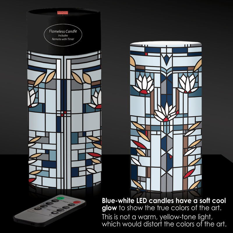 Frank Lloyd Wright Waterlilies 6"  LED Candle – Battery Operated, Flickering