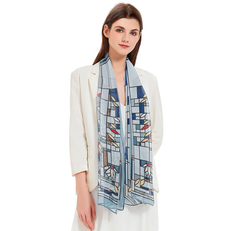 Frank Lloyd Wright Waterlilies Long Sheer Scarf – Lightweight, Elegant, Silky-Soft