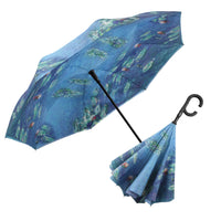 Monet Water Lilies Reverse Inverted Umbrella – Hands-Free, Windproof Design