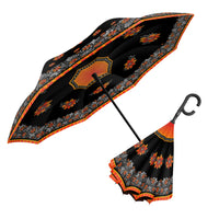 Laurel Burch Orange Blossoms Reverse Inverted Umbrella – Hands-Free, Windproof Design